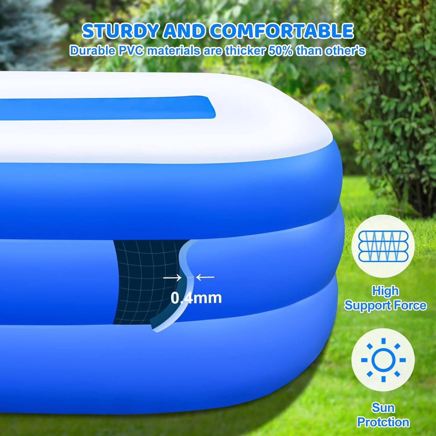 Inflatable Swimming Pool with Pump, Cuopluber 120" x 72" x 22" Large Inflatable Pool for Adults and Kids, Thickened Blow Up Pools for Outdoor, Garden, Backyard, Summer Water Party