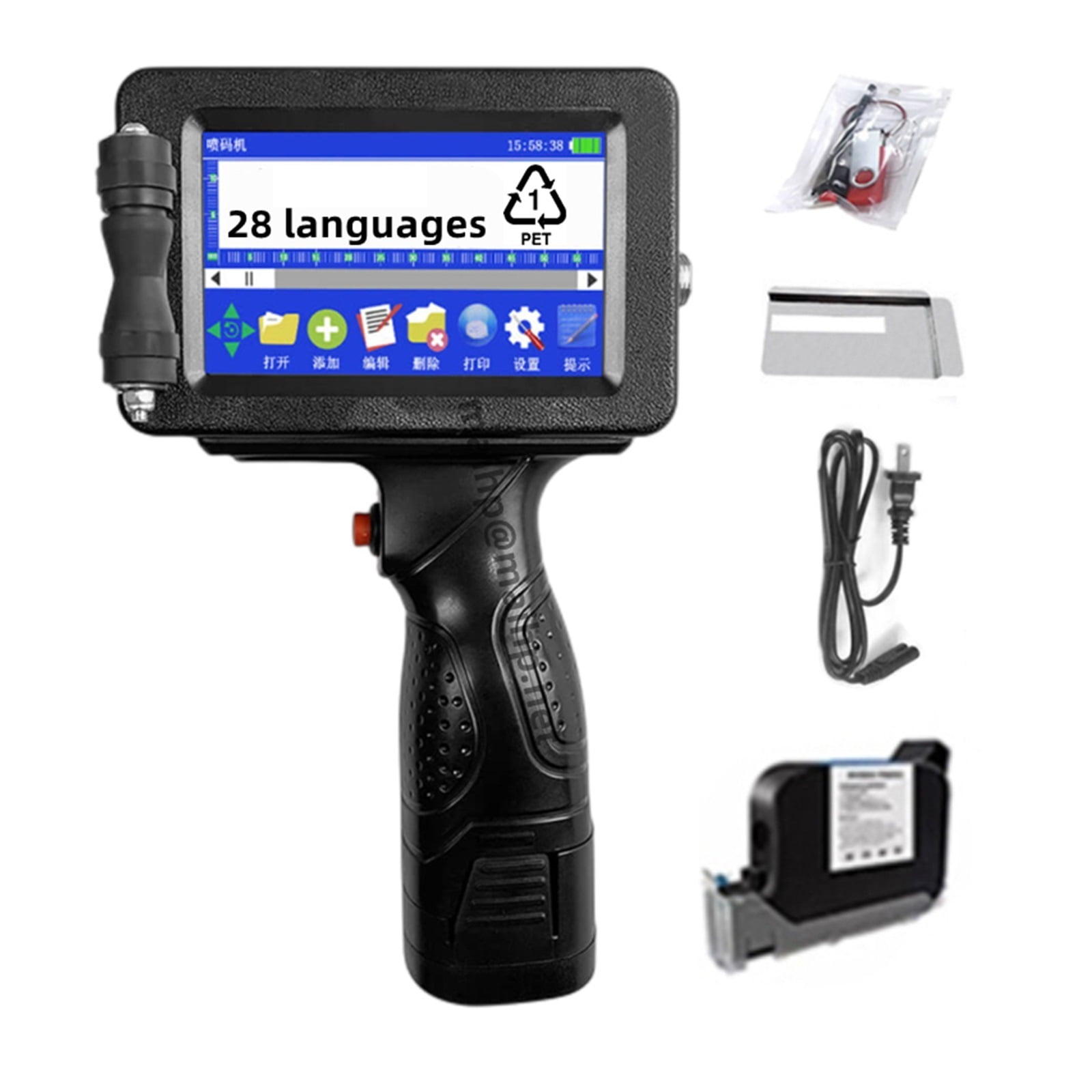 25 Languages 12.7mm QR Bar Batch Code Date Number Logo Plastic Wood Metal Jet TIJ Fast Dry Inkjet Portable Handheld Printer ,Multi-Format Printing