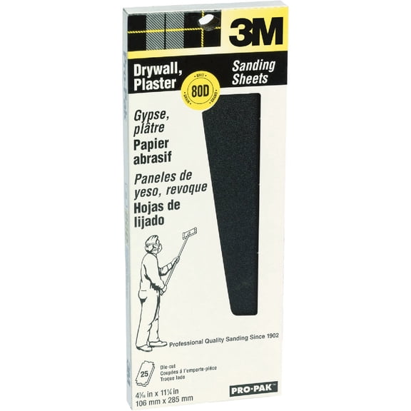 25-pack 3M Pro-Pak Drywall Sanding Sheet - 80 Grit - 25 Pack, 4.18 x 11.25 In — Residential Use, Standard Application