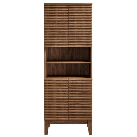 Pemberly Row Contemporary Tall Bathroom Storage Cabinet in Walnut