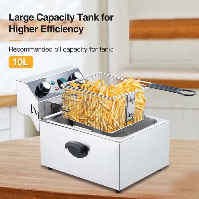 EDTara Electric Deep Fryer for Commercial or Home Kitchens, Stainless Steel Fryer With Basket, Lid, and Safety Overheat Protection