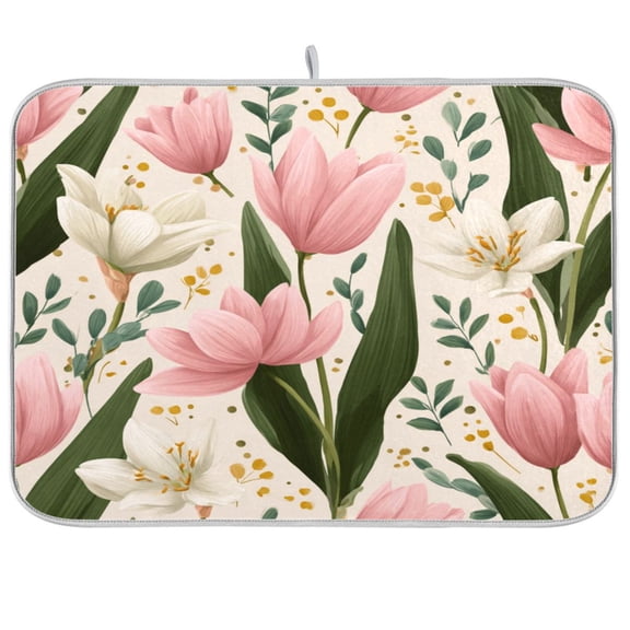 Kitchen Drying Mat Kitchen Drying Pad 16x18In Drying Dish Mat Dish Drying Mats Kitchen Countertop Multi-Function Drain Drying Mat Beautiful Tulips