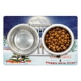 thumbnail image 1 of Christmas Pet Mat for Food and Water, Moon Santa Claus Reindeer Hovering in Winter Sky of a Small Village Illustration, Non-Slip Rubber Mat for Dogs and Cats, 18" X 12", by Ambesonne, 1 of 2