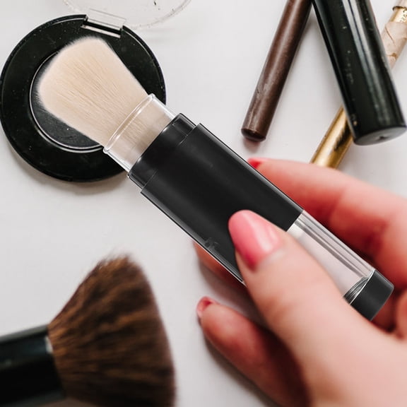 ibasenice 2Pcs Refillable Powder Brush with Press and Dispense Bottle Multi Color Makeup Applicator for Home Use