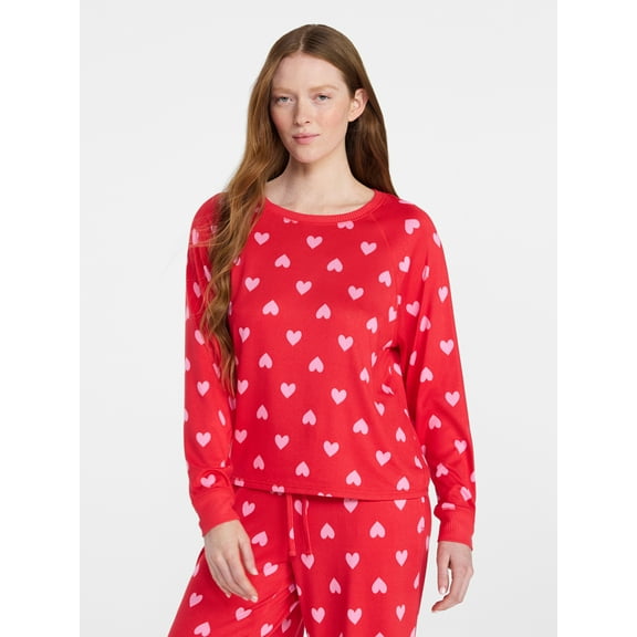 Joyspun Women's Cozy Lounge Collection Hacci Knit Long Sleeve Sleep Top, Sizes XS to 3X