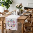 thumbnail image 3 of Happy Easter Table Runner, Eggs Flower Wreath Roses Butterfly Pink Leaf Cotton Linen Kitchen Table Decoration Washable Dining Tabletop Runners for Home Party Decor 13x72 Inches, 3 of 9