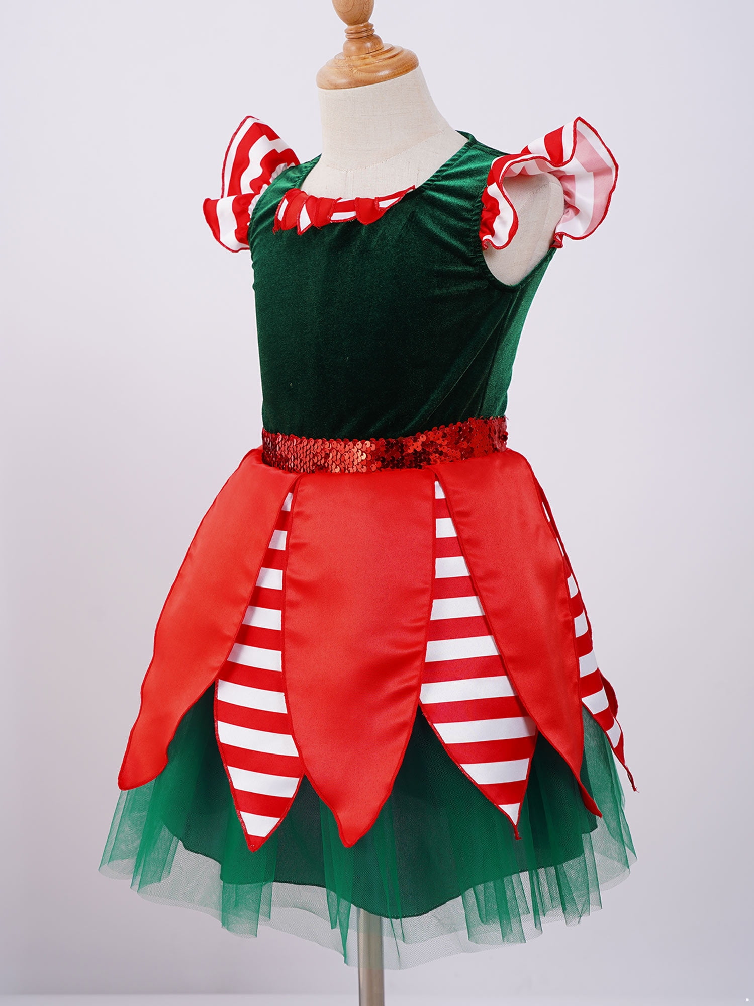 inhzoy Kids Girls Christmas Elf Dress-Up Xmas Holiday Sequins Tutu Dress Green 10