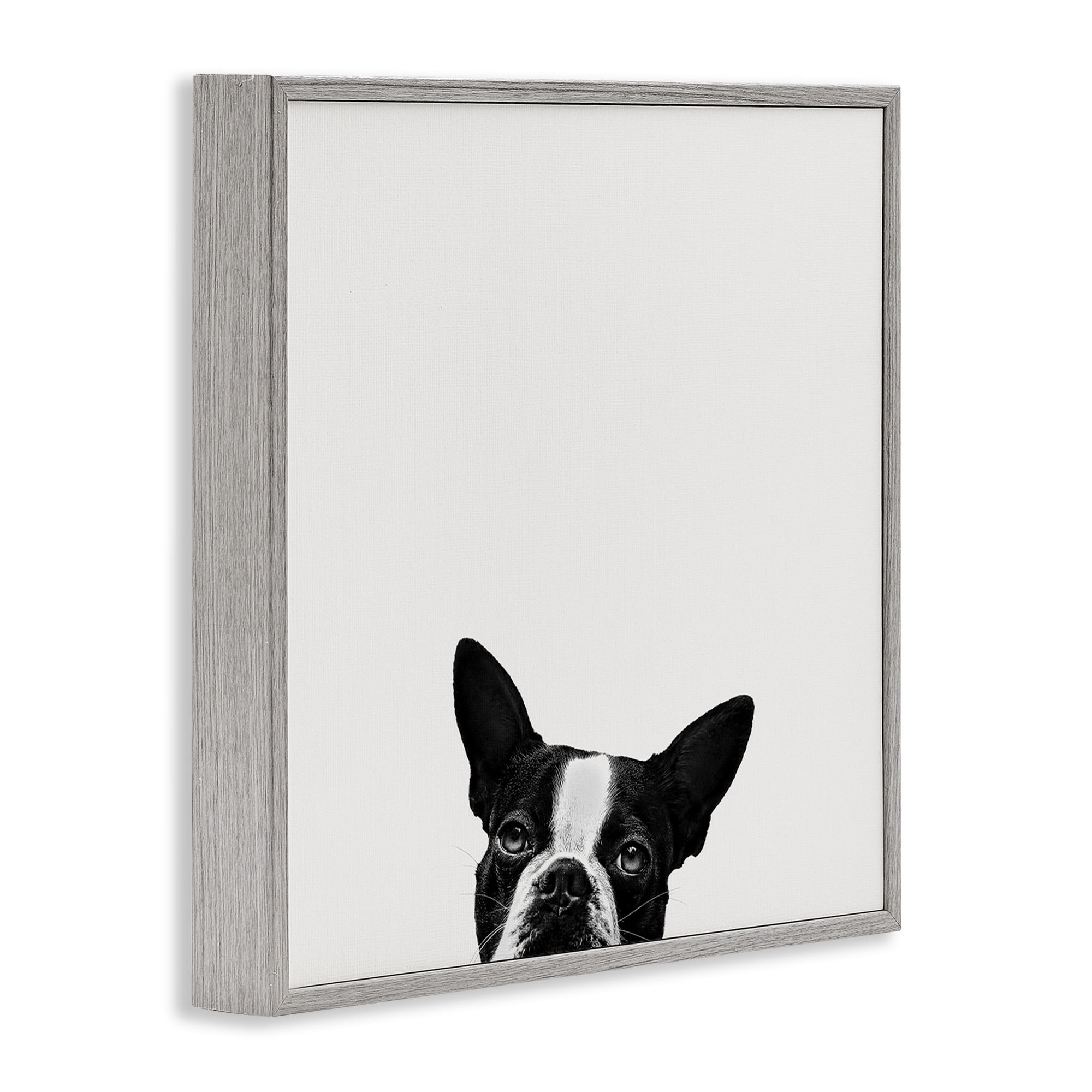 Stupell Industries Dog Peeking From Below Animals & Insects Painting Gray Framed Art Print Wall Art, 12 x 12