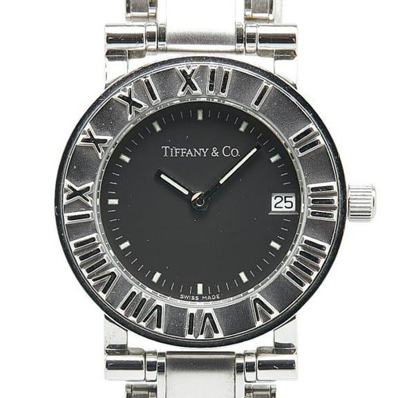 Pre-Owned Tiffany Atlas Watch, Quartz, Black Dial, Stainless Steel, Women's,... (Good)