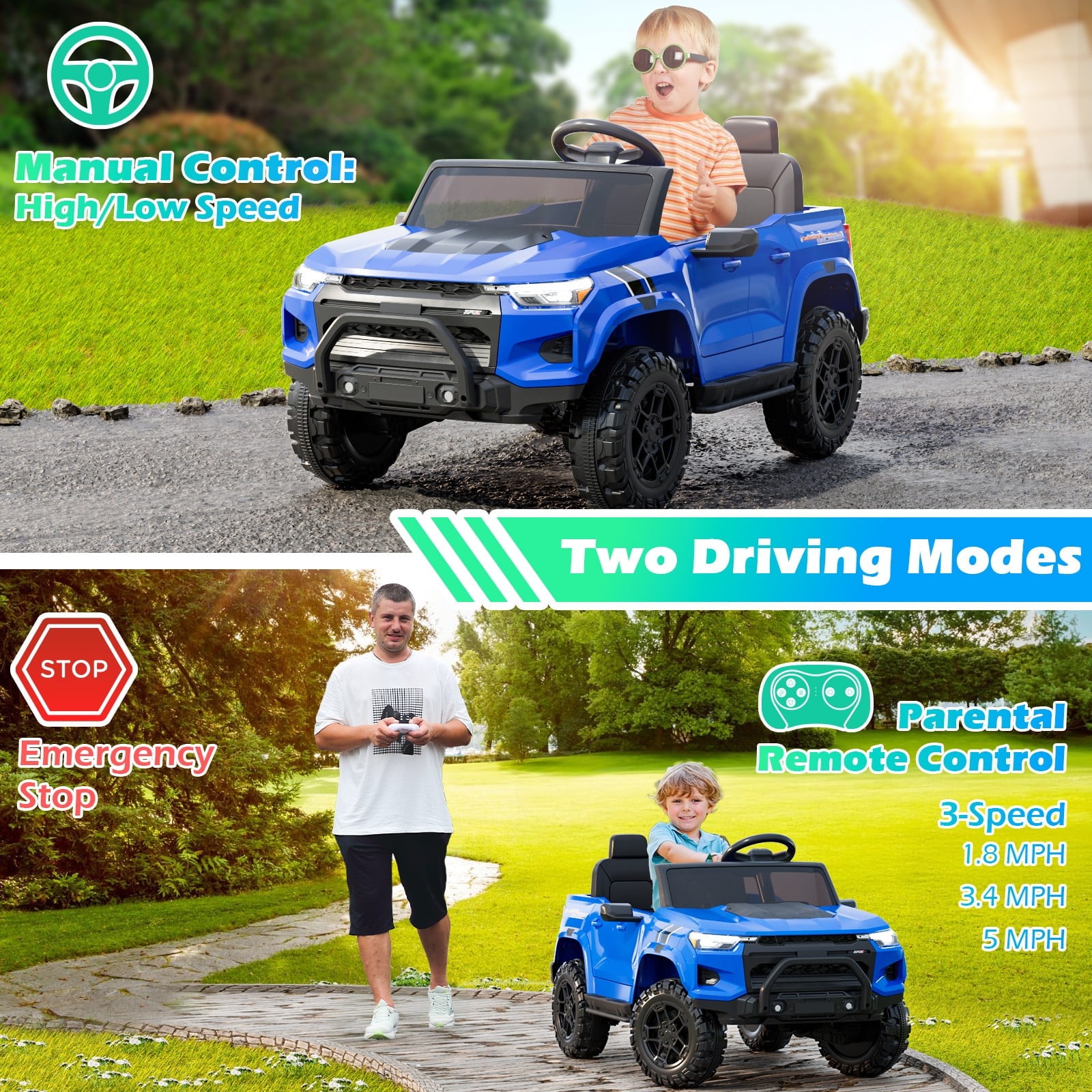 Funcid 24V Ride on Toys 4WD Ride on Cars with Remote Control, 2 XL Seater Electric Car for Kids, Pow(图5) Funcid 24V Ride on Toys 4WD Ride on Cars with Remote Control, 2 XL Seater Electric Car for Kids, Pow(图5)