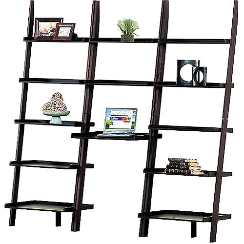 Leaning Wall Desk and Bookcase Value Bundle, Espresso