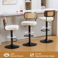 thumbnail image 2 of Bar Stools Set of 2, Adjustable 360° Swivel Counter Height Barstools from 25" to 33" Upholstered Faux Leather Bar Chairs with Rattan Backrest & Enlarged Base, 2 of 11