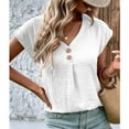 thumbnail image 6 of JGGSPWM Women Solid Tops Crewneck Short Sleeve Shirts Button Up Pleated Blouse Fancy Tunic Casual Summer Tshirts Comfortable Tees White L, 6 of 6