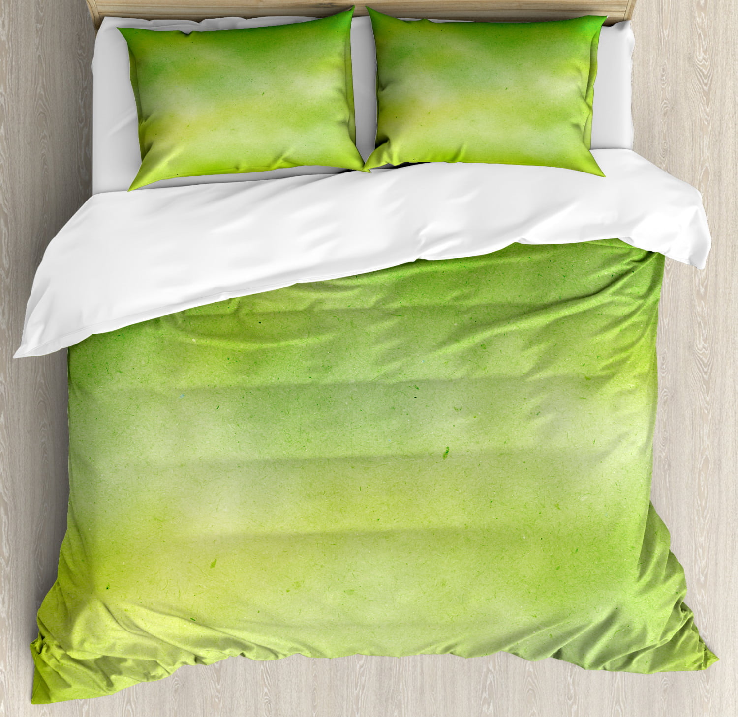 Lime Green King Size Duvet Cover Set Blurry Faded Tones With