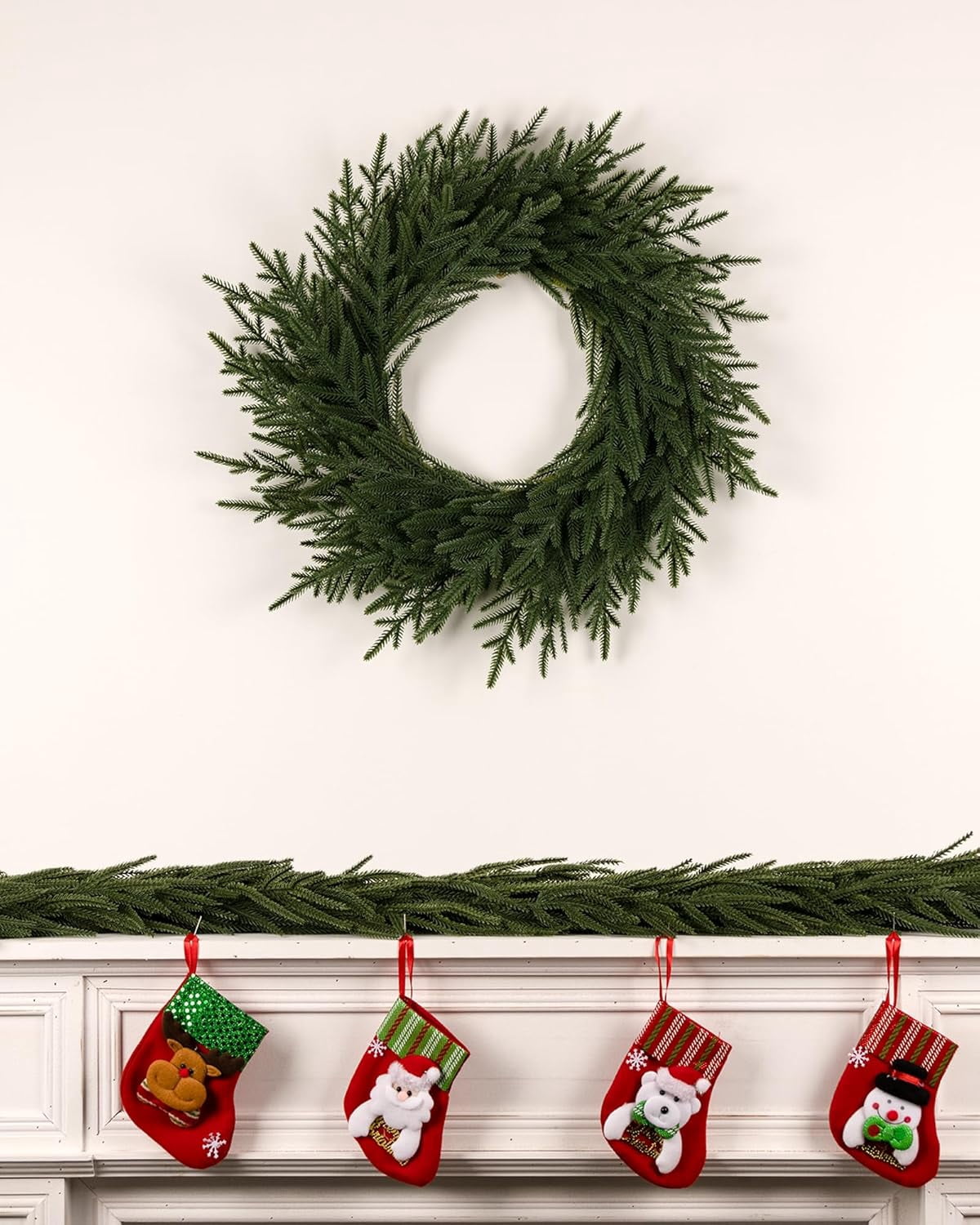 22” Norfolk Christmas Wreath, with Led Lights Artificial Real Touch Pine Greenery Branches,  for Front Door Winter Outdoor Indoor Wall Decorations