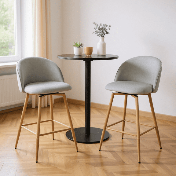 Homy Casa Set of 2 Upholstered Counter Height Bar Stools with 26 Inch Seat Ergonomic Back and Metal Footrest for Small Spaces Kitchen Island and High-Top Tables