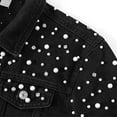 thumbnail image 4 of jtjvou Women's Pearls Denim Jacket Long Sleeve Cropped Rhinestones Jean Jacket Coat Black L, 4 of 5