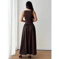 thumbnail image 2 of Petite Womens Brown Solid Square Neck Ruched Flared Maxi Dress For Spring Summer, 2 of 8
