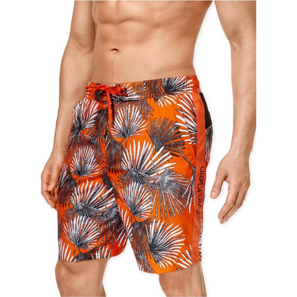 Pantalones cortos de baño Calvin Klein Hombre con protección UV y palmeras Naranja Mediano
