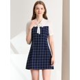 thumbnail image 4 of INSPIRE CHIC Robe à Carreaux pour Femmes Col Noué Contraste Panneau Manches Courtes Bleu Foncé TG, 4 of 6