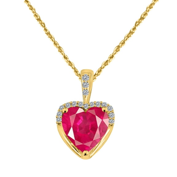 Mauli Jewels Engagement Necklace for Women 1.83 Carat Adorable Diamond And Heart Shape Gemstone Pendant 4 prongs 10K Yellow Gold With 18'' Box Chain