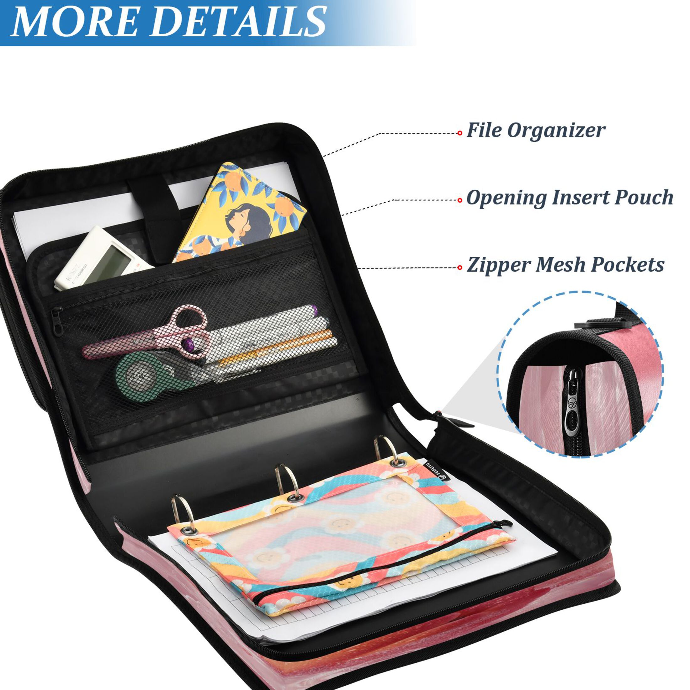 YAZAOO Zipper Binder trapper keeper Documents Organized Design Peachy Serenity Printed