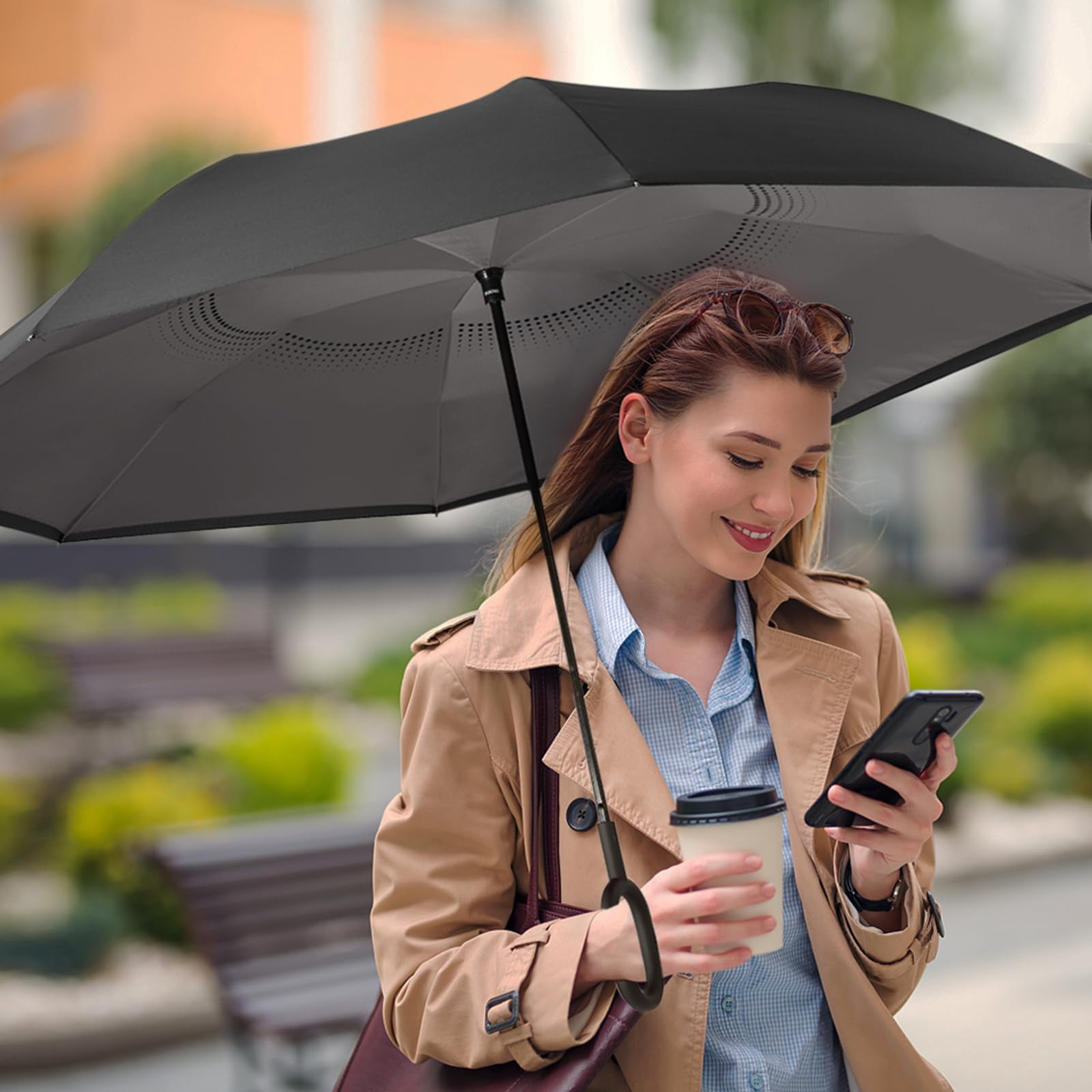 G4Free 48/62 Inch Large Inverted Reverse Umbrella with C-Shaped Handle, Windproof Double Layer Upside Down Car Rain Umbrellas for Men Women
