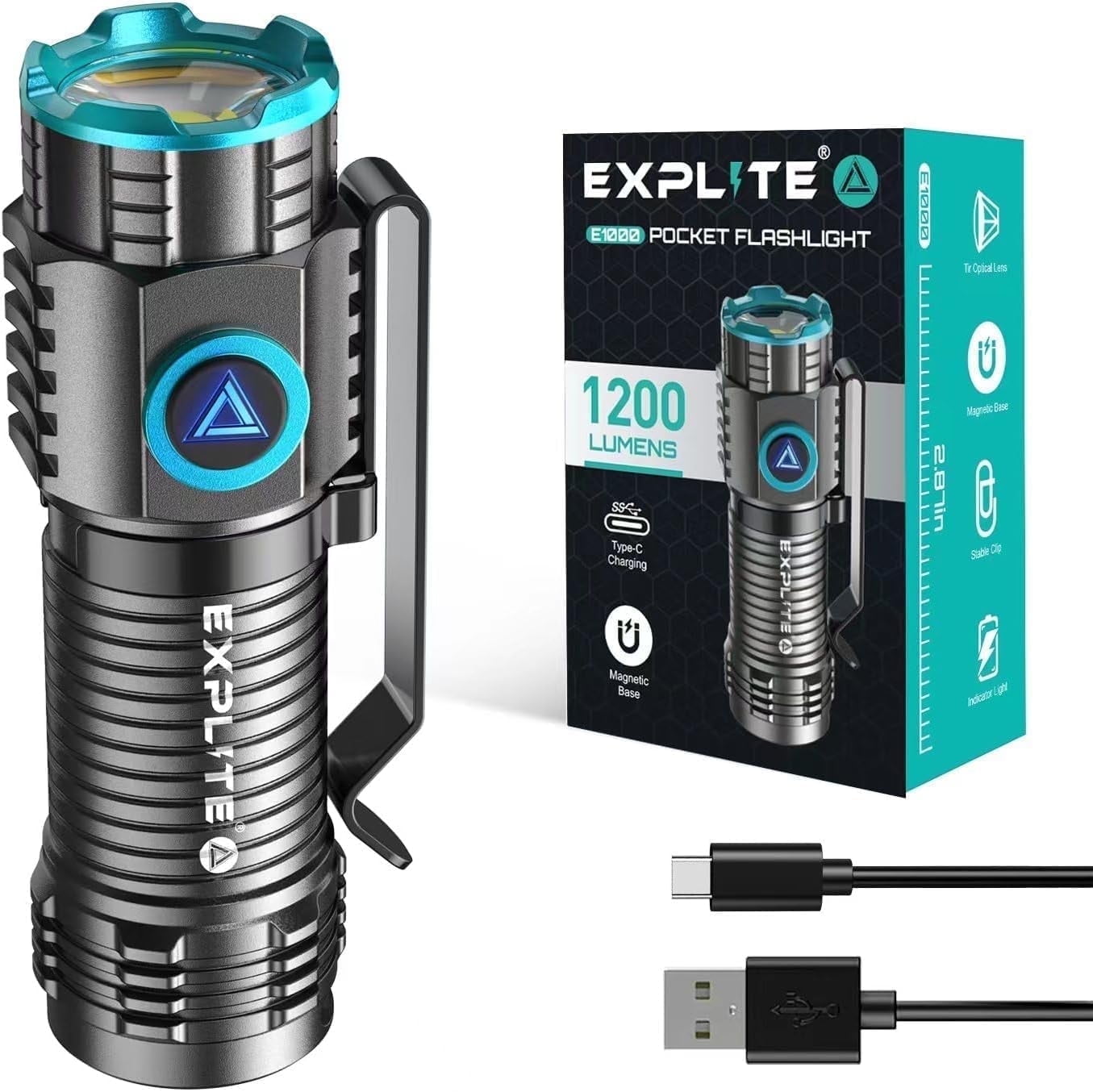 EDC29 EDC Tactical Flashlight, 6500 Lumen USB-C Rechargeable Slim Flat Shape With Spotlight Floodlight Strobe Modes Digital Display Sticker - View #14