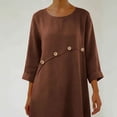 thumbnail image 7 of Homenesgenics Dresses for Women Plus Size Women's Solid Color Loose Casual Linen Irregular Hem Quarter Sleeve 3/4 Sleeve Round Neck Dress Brown S, 7 of 7
