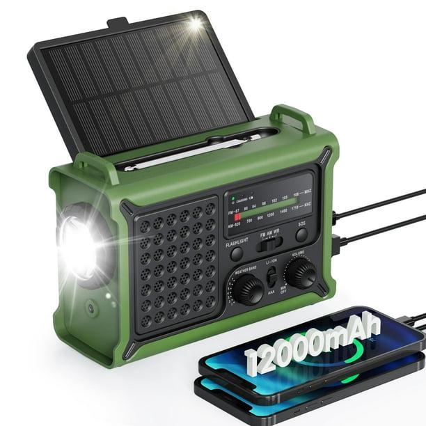 Radio meteorológica de emergencia Roxicosly con panel solar de 12000 mAh