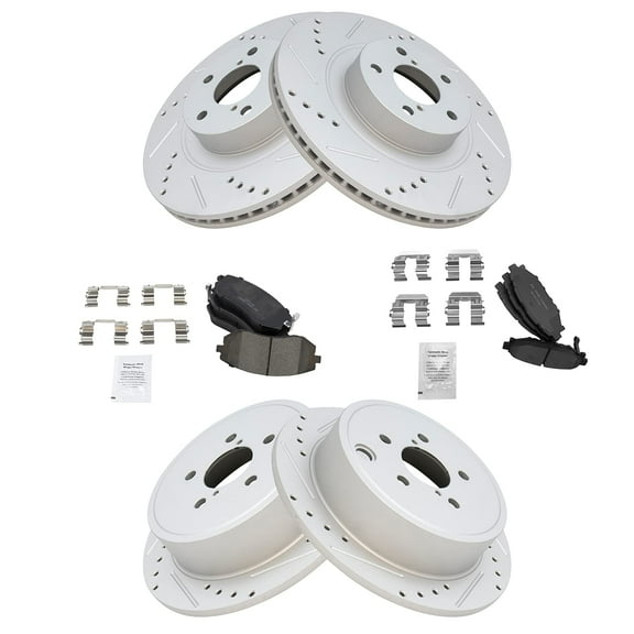 TRQ Front and Rear Performance Brake Pad & Rotor Kit Brake Pads Brake Rotors Set Ceramic Premium G-Coated Fits Select 2009-2010 Subaru Forester 2008-2010 Impreza 2010-2012 Legacy Outback