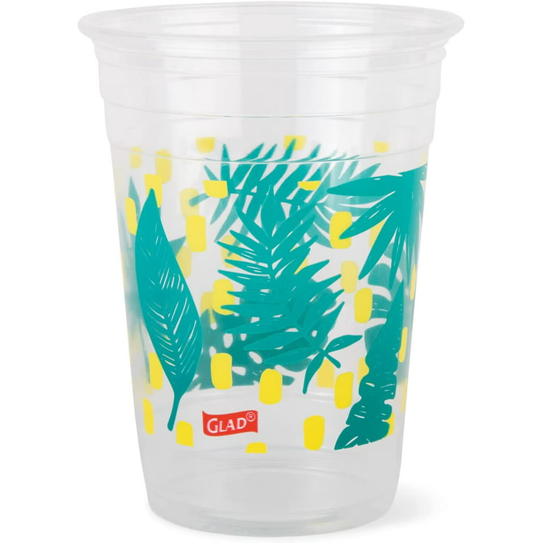 Glad Everyday Clear Plastic Cups with Palm Leaf Print 18oz, 50ct | Clear  Plastic Cups with Palm Leaves, 50 Count | Strong and Sturdy Plastic Cups  for