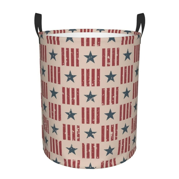 DouZhe Waterproof Collapsible Large Laundry Baskets, Retro American Flag Patriotic Prints Circular Hamper with Handles