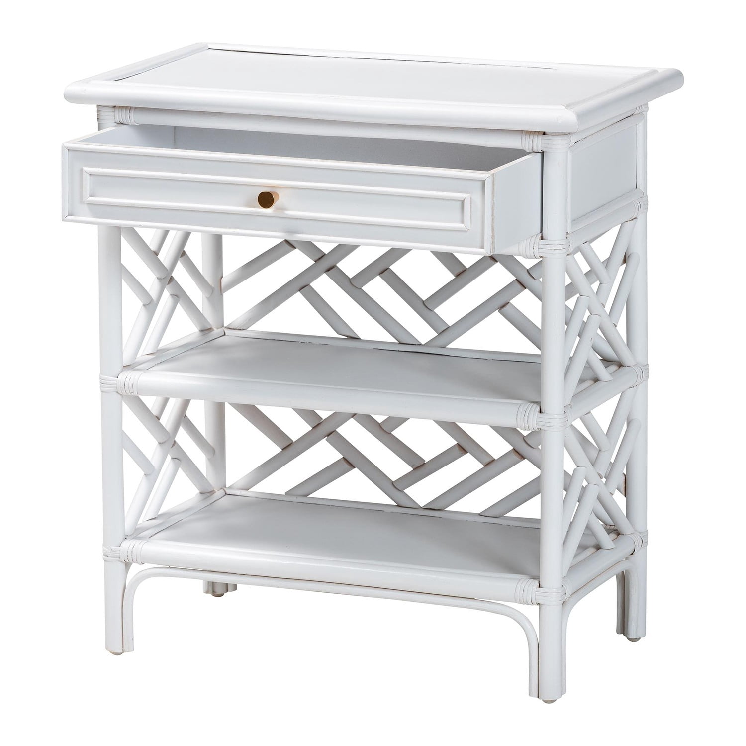 bali & pari Tiaret Natural Rattan Nightstand with Drawer and Shelves