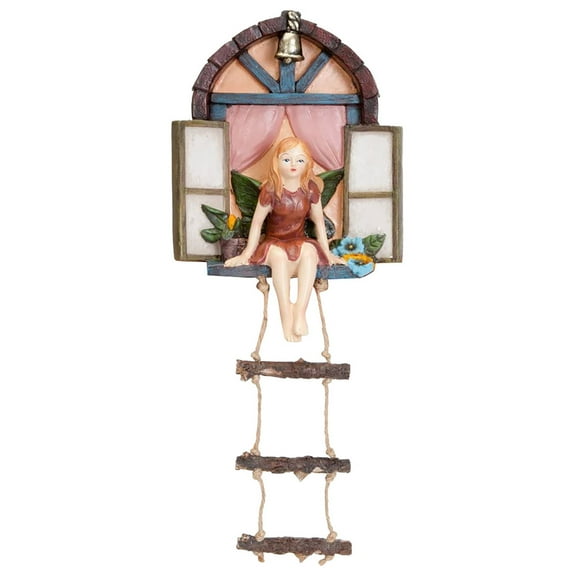 Yucurem Fairy House Tree Hanging Sculpture Hand-Painted Window Fairy Resin Statue