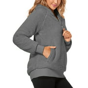 Womens Sherpa Pullover Quarter Zip Long Sleeve Warm Fuzzy Fleece Sweatshirt with Pocket Dark Grey