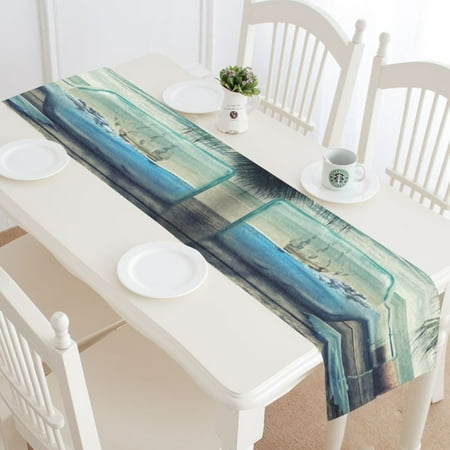 

MYPOP Sailing Luxury Yacht In The Bottle Cotton Linen Table Runner 14x72 Inches