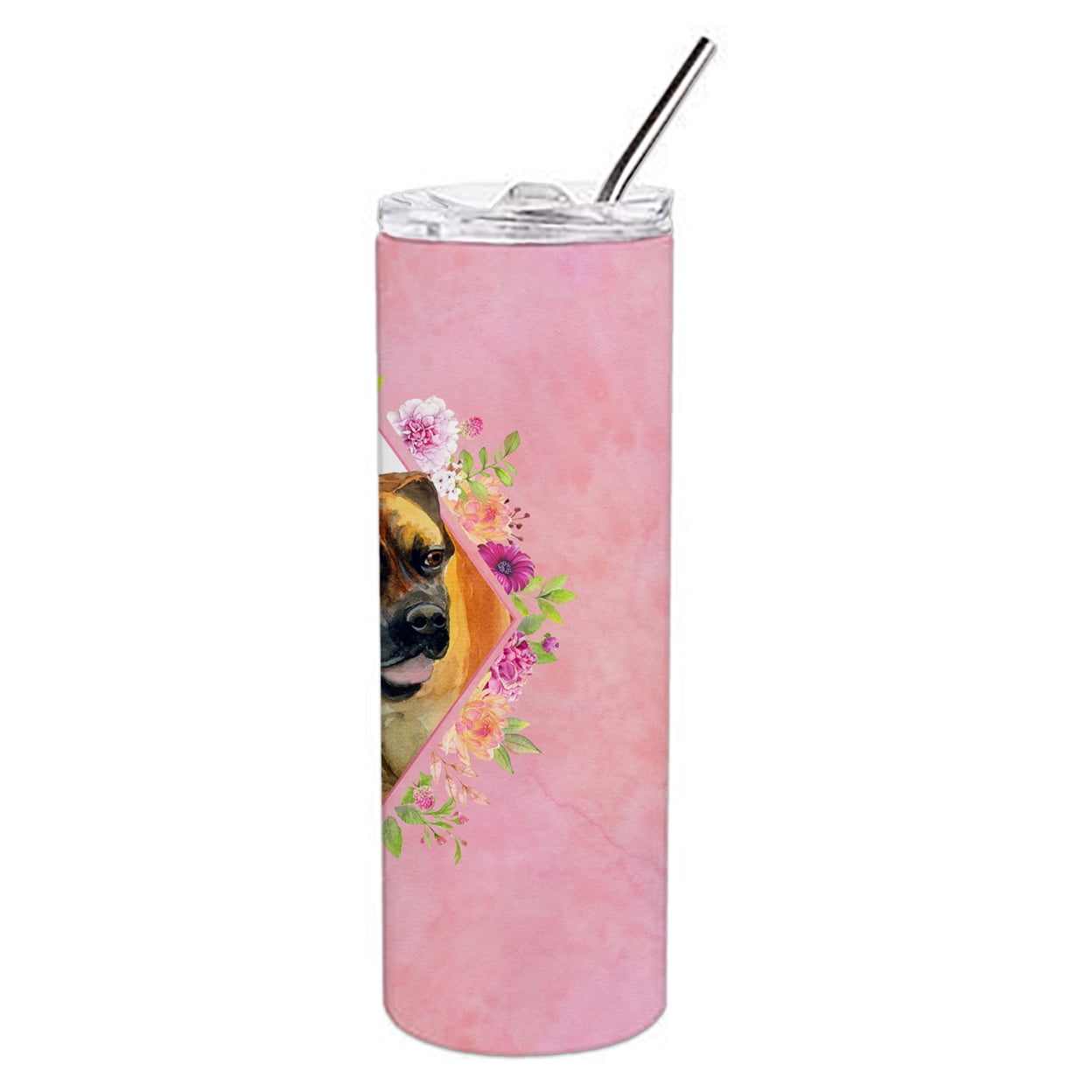 Carolines Treasures CK4121TBL20 Borboel Mastiff Pink Flowers Stainless Steel 20 oz Skinny Tumbler 20 oz multicolor