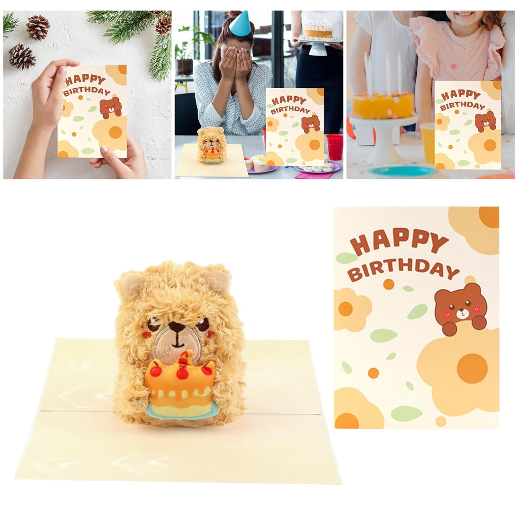 Handmade Plush Bear 3D Birthday Card Plush 3D Bear Greeting Card for Birthdays Handmade Gift for Any Age