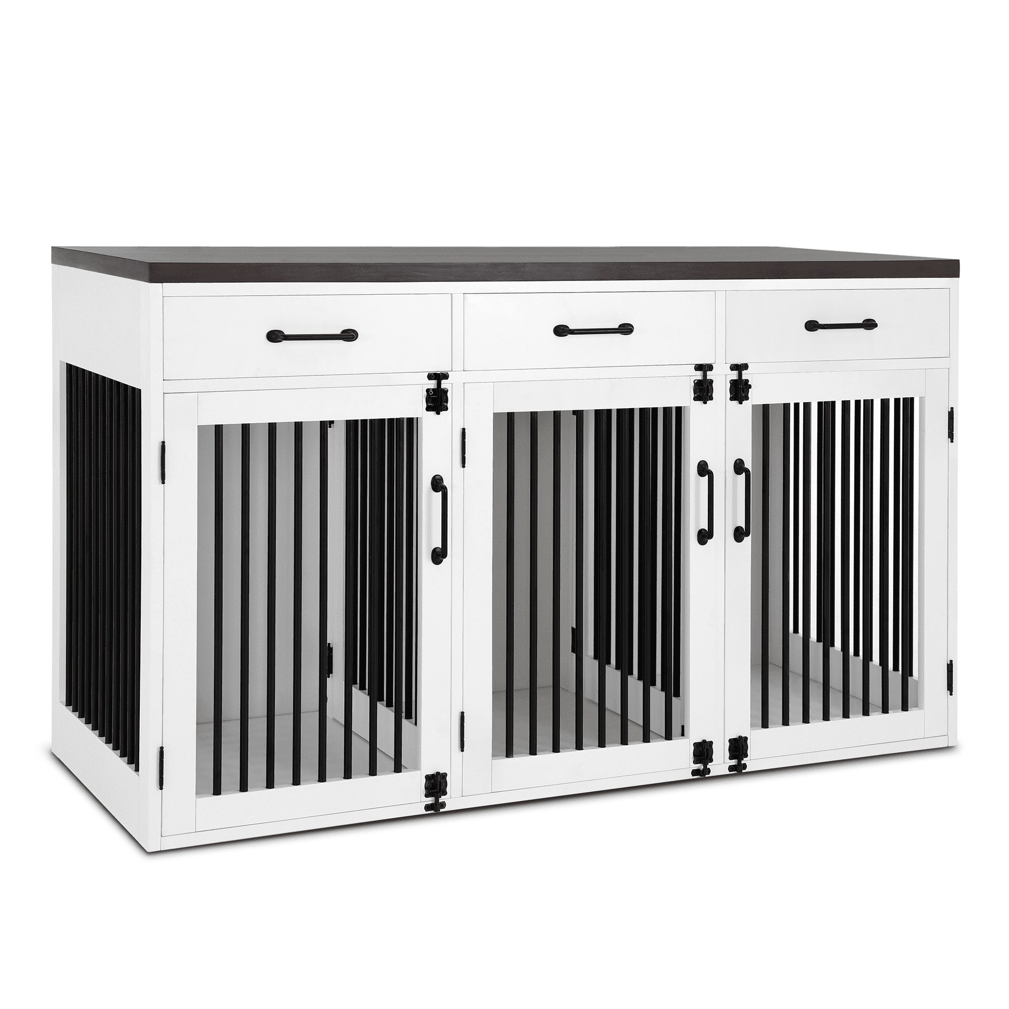 MCombo 55.5" L x32.4"H Large Wooden Dog Crate Furniture with Drawers, Lockable Doors, Removable Dividers