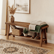 43.3" Farmhouse Bench, End of Bed Bench,Solid Wood Entryway Bench, Indoor Bench, Rustic Wood Bench Seat for Indoor,Entryway, Dining Room, Living Room, Hallway, end Bed and Front Door, Brown