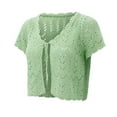 thumbnail image 6 of Women Summer Tops Women’ s Cropped Crochet Sweaters Summer V Neck Tie Front Cardigan Short Sleeve Hollow Out Knit Painters Tunic Womens Shorts Embroide Junior Sweater Dress Long Cute Tops T Green S, 6 of 9