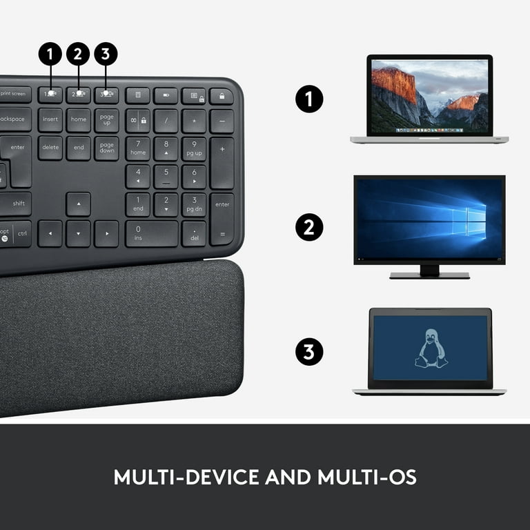 Wireless - Split USB Bluetooth K860 Keyboard, - Rest, Keyboard Compatible Natural Connectivity, Windows/Mac Typing, Series Fabric, Graphite Logitech Ergonomic ERGO and with Wrist Stain-Resistant