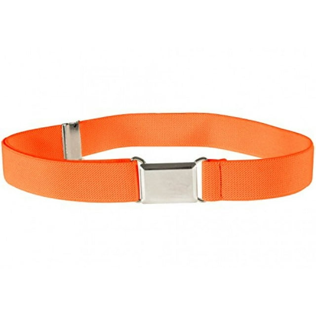 Kids Elastic Adjustable Strech Belt With Silver Square Buckle - Orange