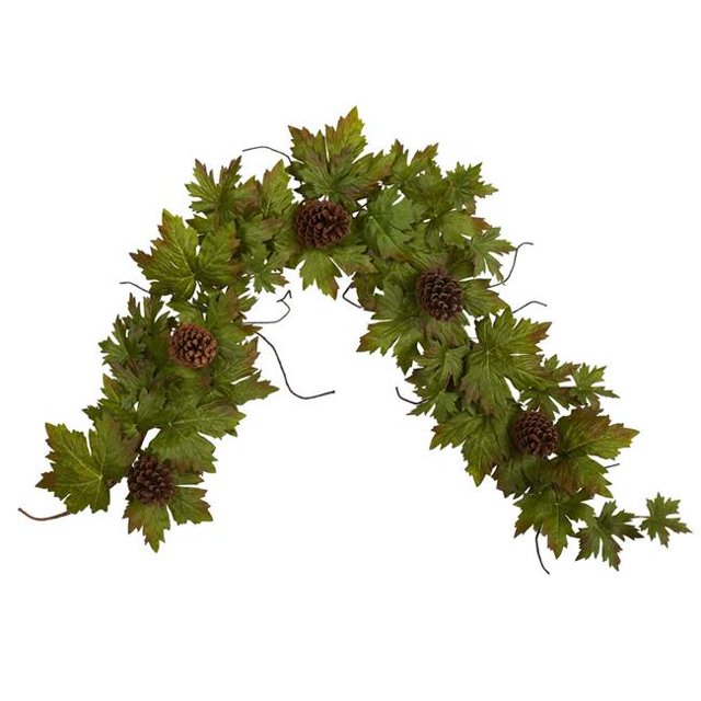 Nearly Natural 4499 5 ft. Fall Maple Leaf with Pine Cones Artificial Garland