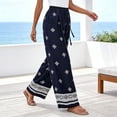 thumbnail image 5 of Tnhcen Women's Bohemian Print Drawstring Palazzo Pants, 100% Polyester Pre - Shrunk Bamboo Modal, Elastic Waist Beach Vacation Casual Wide Leg Trousers for Women S - 2XL, 5 of 8