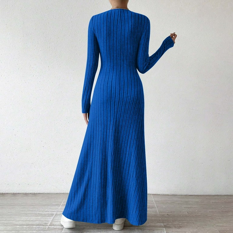 chinese dress ladies Long Sleeves Glitter Royal Blue Wedding Guest Dress with Split