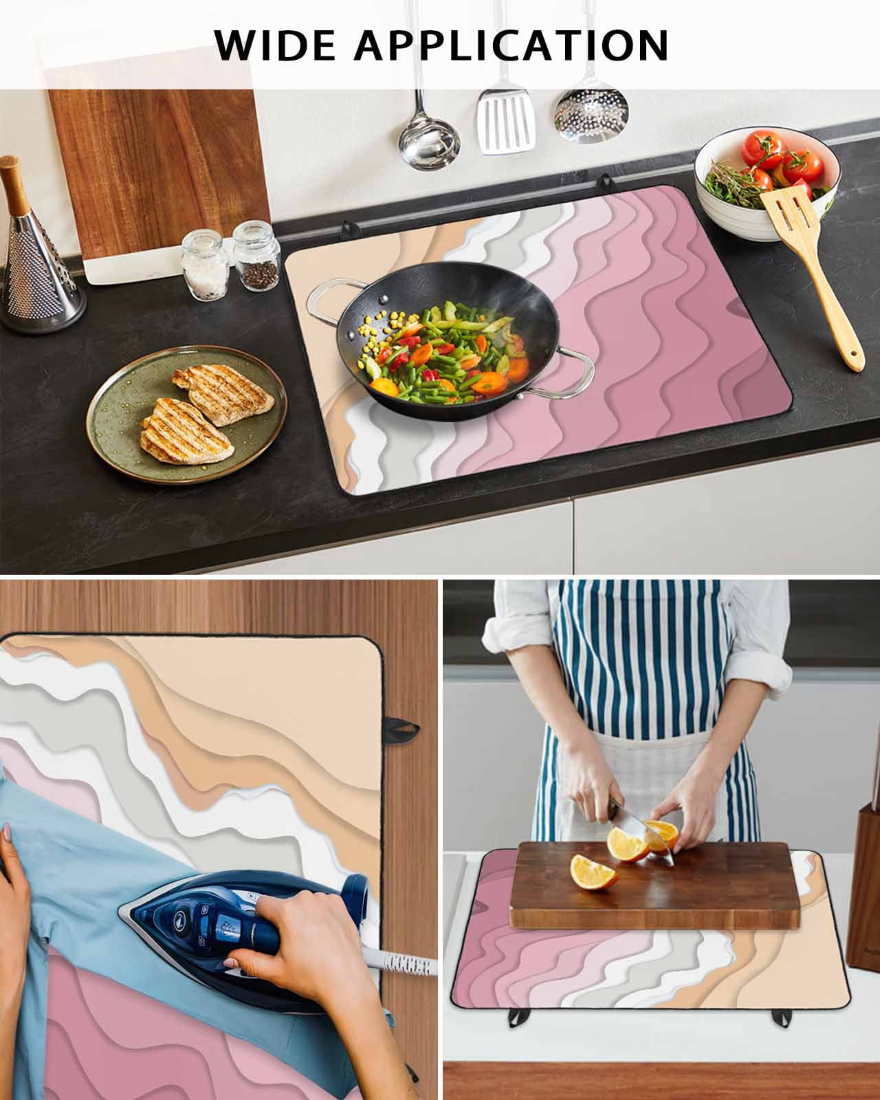 nqOlkjepod Large Induction Cooktop Protector Mat 36"x21", Pink Coastal Beach Stove Top Covers for Electric Stove, Country Romantic Simple Sea Waves Stove Burner Cover Mats, Glass Top Stove Cover