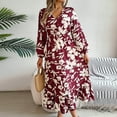 thumbnail image 2 of PuLe Long Sleeve Dress for Women Fall Floral Vacation Dresses for Women 2024 Trendy V-Neck Ruched Long Sleeve Dress Casual Fashion Boho Dresses for Summer, 2 of 7