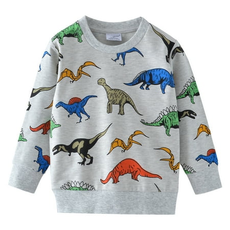 Kids Boys Dinosaur Sweatshirt Jumper T-Shirt Cute Long Sleeve Tops ...